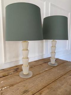 Pair of Contemporary Modern Murano Glass Table Lamps with Green Shades - 2986310