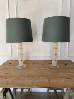 Pair of Contemporary Modern Murano Glass Table Lamps with Green Shades - 2986312