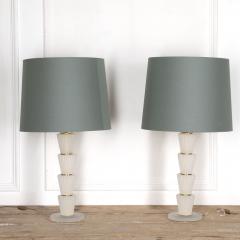 Pair of Contemporary Modern Murano Glass Table Lamps with Green Shades - 2986314