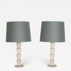 Pair of Contemporary Modern Murano Glass Table Lamps with Green Shades - 2987990