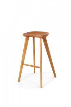 Pair of Contemporary Pine Wood Tractor Seat Style Bar Stools - 4172361