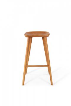 Pair of Contemporary Pine Wood Tractor Seat Style Bar Stools - 4172362