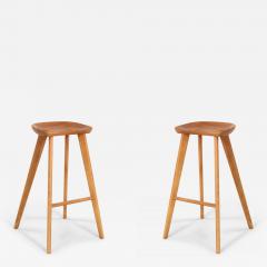 Pair of Contemporary Pine Wood Tractor Seat Style Bar Stools - 4219558