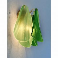 Pair of Contemporary Sanded Green Light and Dark Rondini Murano Wall Sconces - 4754889