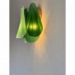 Pair of Contemporary Sanded Green Light and Dark Rondini Murano Wall Sconces - 4754890