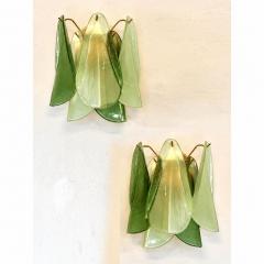 Pair of Contemporary Sanded Green Light and Dark Rondini Murano Wall Sconces - 4754892