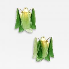 Pair of Contemporary Sanded Green Light and Dark Rondini Murano Wall Sconces - 4759311