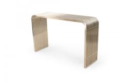 Pair of Contemporary Silver Metal Curved Metal Slat Console Tables - 4652289