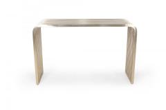 Pair of Contemporary Silver Metal Curved Metal Slat Console Tables - 4652290