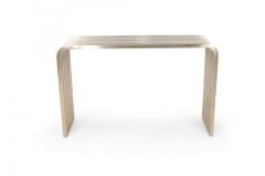 Pair of Contemporary Silver Metal Curved Metal Slat Console Tables - 4652294