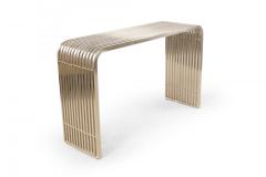 Pair of Contemporary Silver Metal Curved Metal Slat Console Tables - 4652295