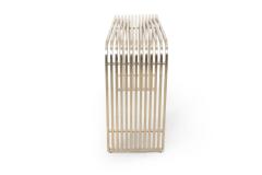 Pair of Contemporary Silver Metal Curved Metal Slat Console Tables - 4652296