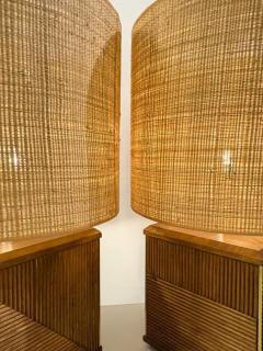 Pair of Contemporary Table Lamps Brass and Wood Italy - 4626869