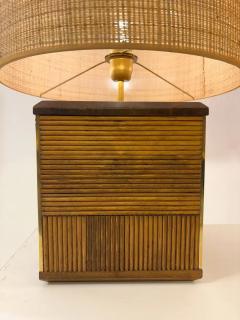 Pair of Contemporary Table Lamps Brass and Wood Italy - 4626870