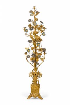 Pair of Continental Brass and Enamel Floral Candelabra - 4171255