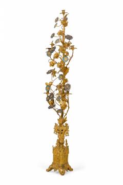 Pair of Continental Brass and Enamel Floral Candelabra - 4171256
