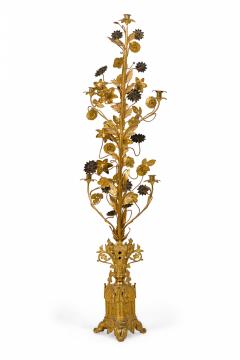 Pair of Continental Brass and Enamel Floral Candelabra - 4171258