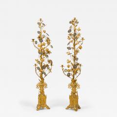 Pair of Continental Brass and Enamel Floral Candelabra - 4211668