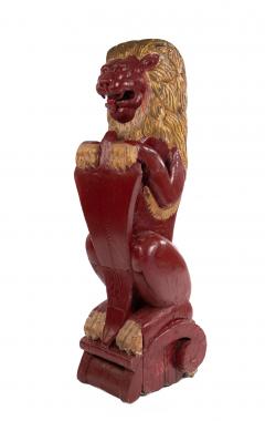 Pair of Continental Dutch Red Painted Pine Lions - 4630269