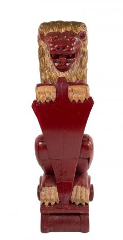 Pair of Continental Dutch Red Painted Pine Lions - 4630271