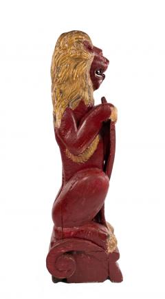 Pair of Continental Dutch Red Painted Pine Lions - 4630274