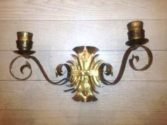 Pair of Continental German Hammered Brass Wall Sconces - 1398320