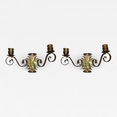 Pair of Continental German Hammered Brass Wall Sconces - 1403029