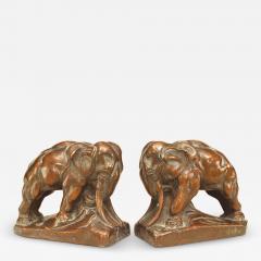 Pair of Continental Patinated Copper Elephant Bookends - 4412459