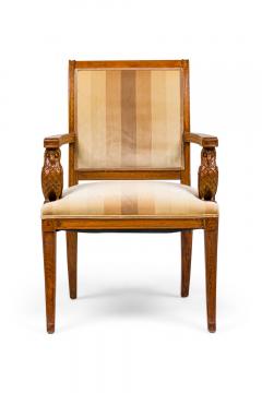 Pair of Continental Rustic Style Wooden Armchairs with Carved Owl Head Armrests - 4639551