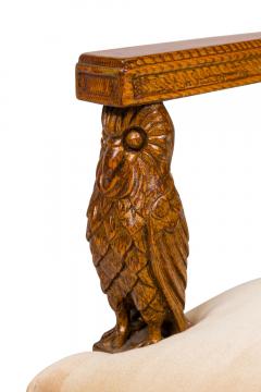 Pair of Continental Rustic Style Wooden Armchairs with Carved Owl Head Armrests - 4639559