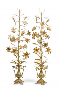 Pair of Continental Tall Vine like Brass Candelabra - 4200886