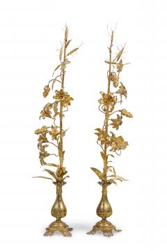 Pair of Continental Tall Vine like Brass Candelabra - 4200887