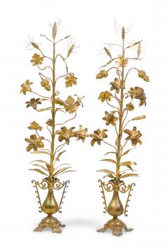 Pair of Continental Tall Vine like Brass Candelabra - 4200888