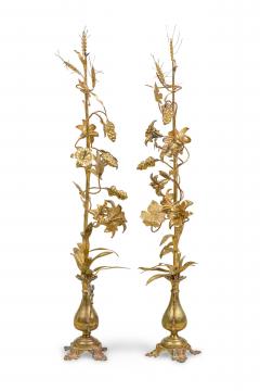 Pair of Continental Tall Vine like Brass Candelabra - 4200889