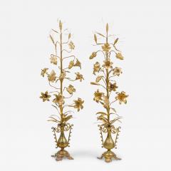 Pair of Continental Tall Vine like Brass Candelabra - 4263275