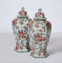 Pair of Covered Hexagonal Urns in a Chintz Pattern - 2234653