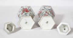 Pair of Covered Hexagonal Urns in a Chintz Pattern - 2234662