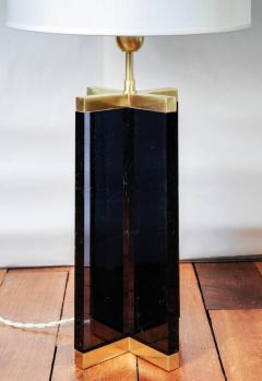 Pair of Cross Table Lamps in Dark Plexiglass and Brass - 714968