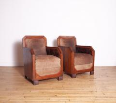 Pair of Cubist Club Chairs in Leather and Hide 1920s - 4654941