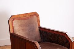 Pair of Cubist Club Chairs in Leather and Hide 1920s - 4654945