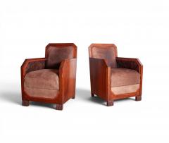 Pair of Cubist Club Chairs in Leather and Hide 1920s - 4659470