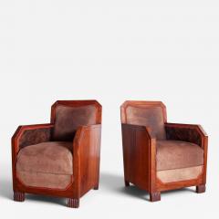 Pair of Cubist Club Chairs in Leather and Hide 1920s - 4659471