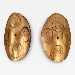 Pair of Curtis Jere Style Polished Bronze Modernist Sconces - 104923