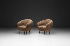 Pair of Curved Armchairs with Tapered Wooden Legs Europe Mid 20th Century - 4685222