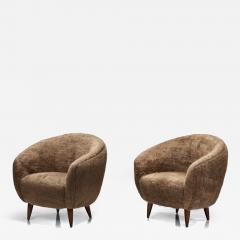Pair of Curved Armchairs with Tapered Wooden Legs Europe Mid 20th Century - 4692044