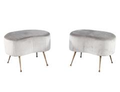 Pair of Curved Ottoman Stools in Grey Velvet - 3326000