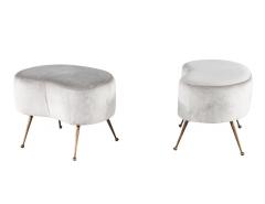 Pair of Curved Ottoman Stools in Grey Velvet - 3326001