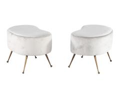 Pair of Curved Ottoman Stools in Grey Velvet - 3326002