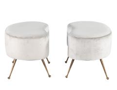 Pair of Curved Ottoman Stools in Grey Velvet - 3326010