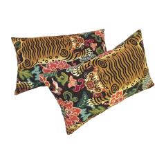 Pair of Cushions With Contemporary Jungle Print Grey Velvet and Cotton - 3212089
